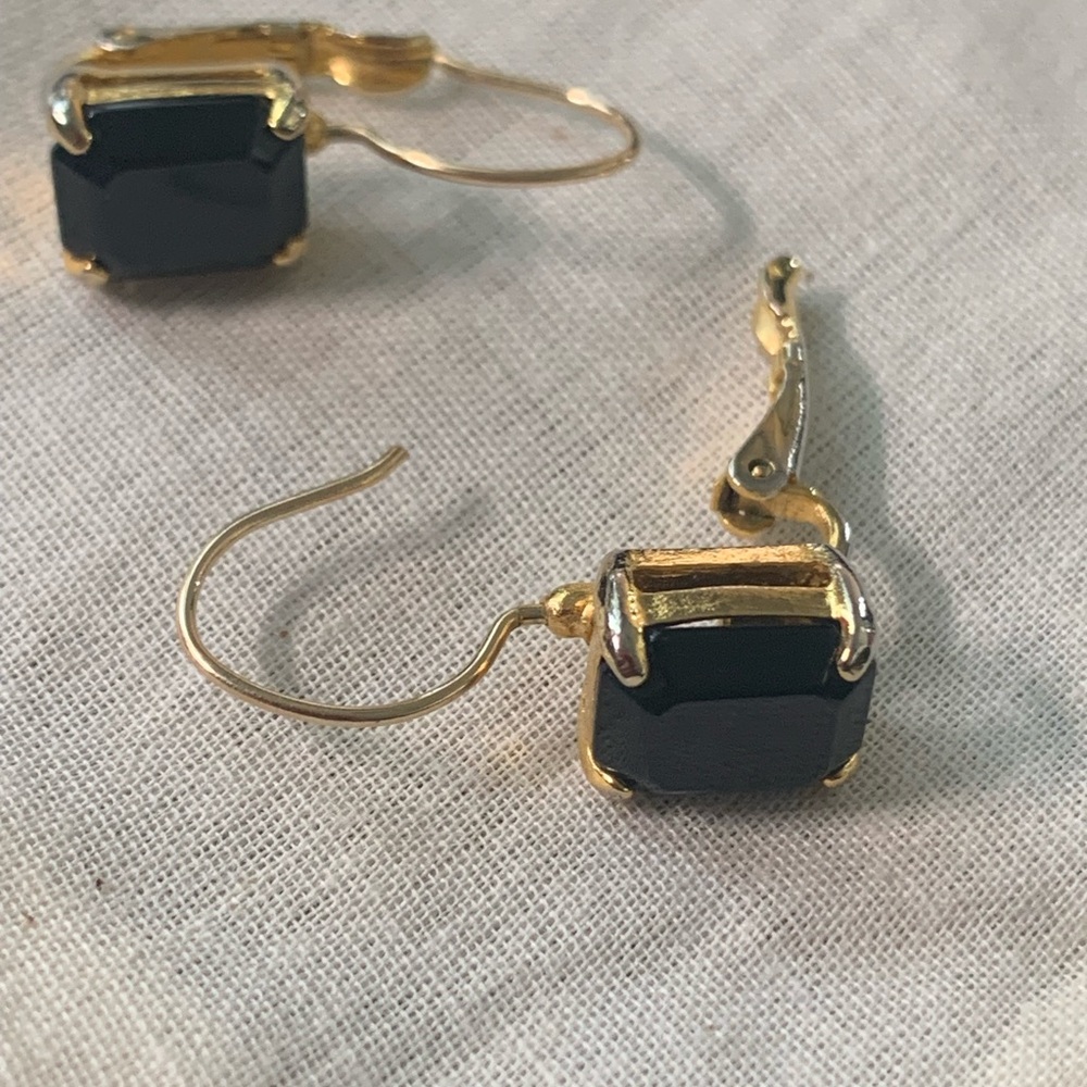 Gold Tone Black Stone Drop Earrings - Women Jewelry